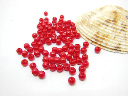 RED Round Simulate Pearl Beads, Plastic, 4mm, 30gm approx 1000 beads