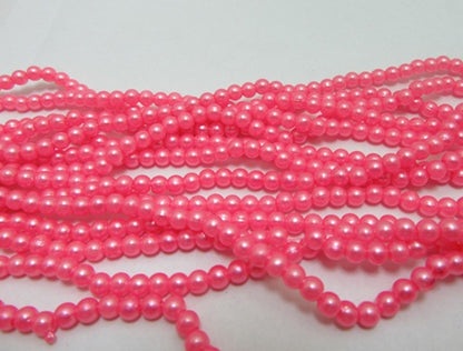 Round Simulate Pearl Beads, Hot Pink, Plastic, 4mm, 1.5mm hole, 30gm approx 1000 beads