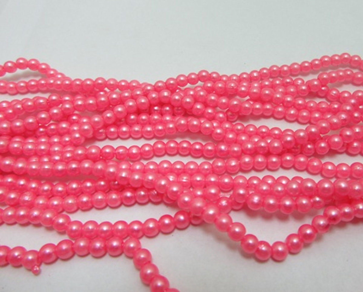 Round Simulate Pearl Beads, Hot Pink, Plastic, 4mm, 1.5mm hole, 30gm approx 1000 beads