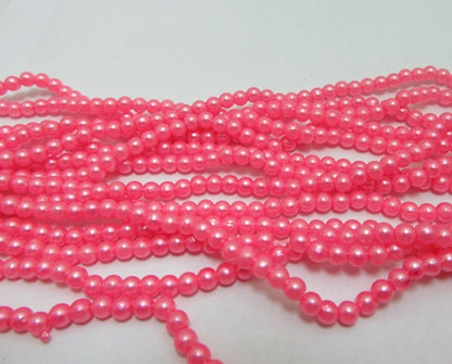Round Simulate Pearl Beads, Hot Pink, Plastic, 4mm, 1.5mm hole, 30gm approx 1000 beads