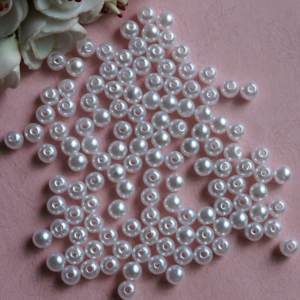 Pearl Beads White Simulate, Round, 8mm 1.8mm hole, Pack of 100x Jewellery Craft