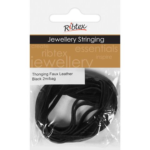 Black faux leather thonging jewellery stringing black 2m x 3mm wide