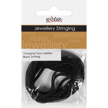 Black faux leather thonging jewellery stringing black 2m x 3mm wide