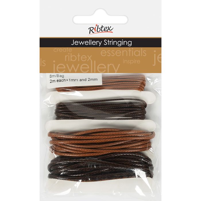 Jf Cord Waxed Tan and Brown stringing cord 1mm and 2mm 2m length each
