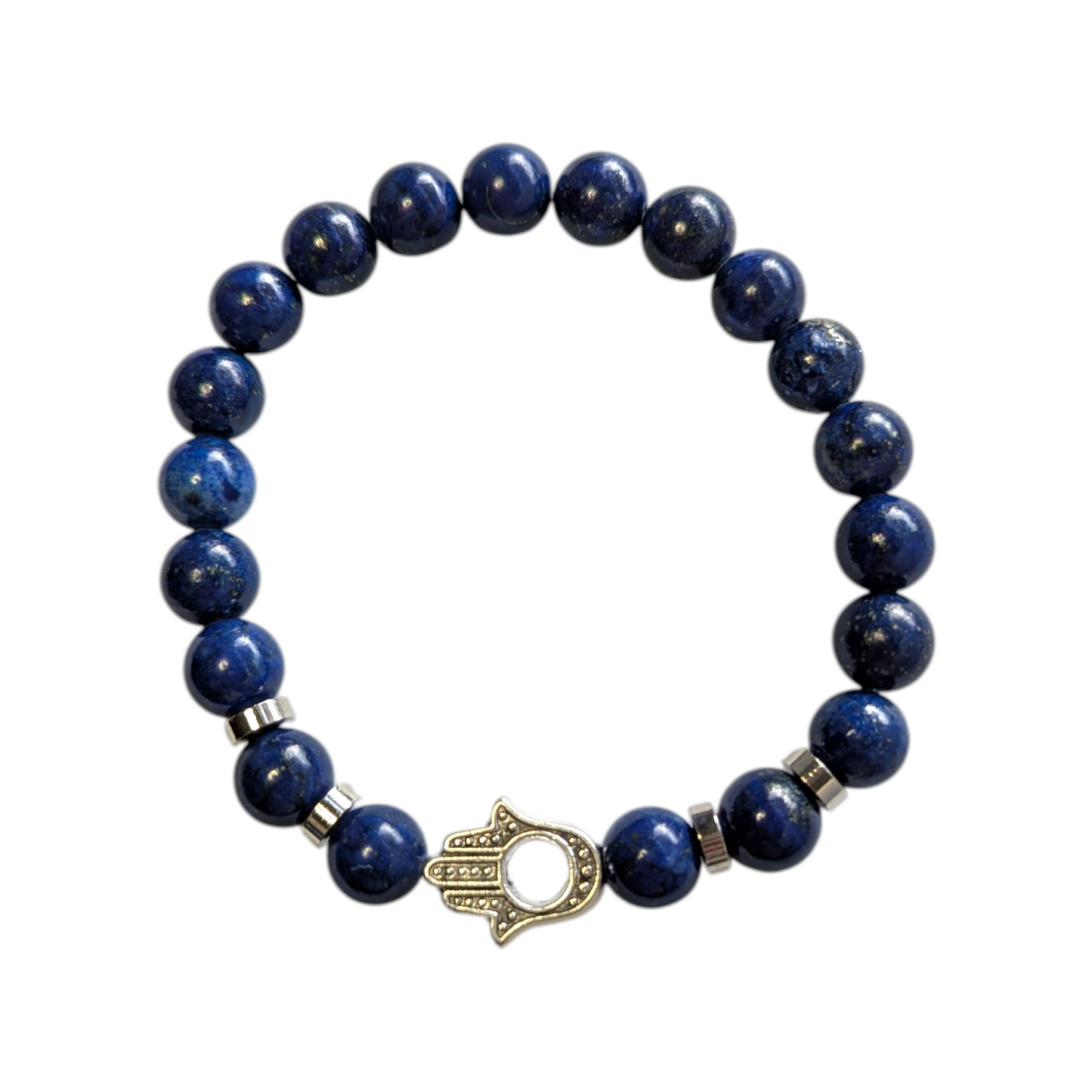 Natural Lapis Lazuli Stretch Bracelet with Hamsa Hand/Hand of Fatima/Hand of Miriam
