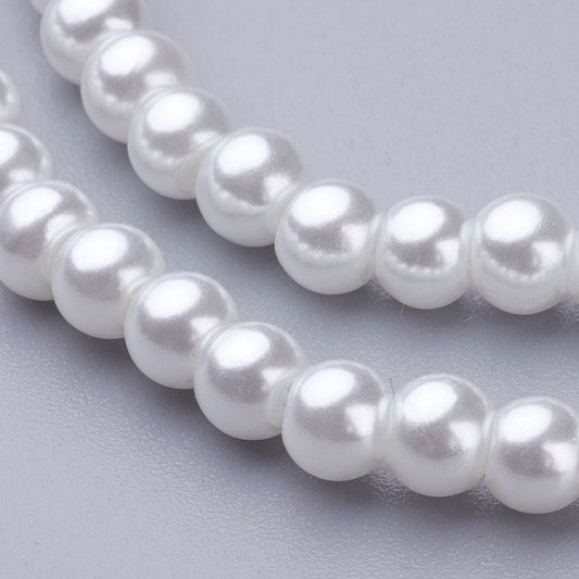 Ninky Designs Australia 4mm round white pearlized glass beads on a strand for jewelry making