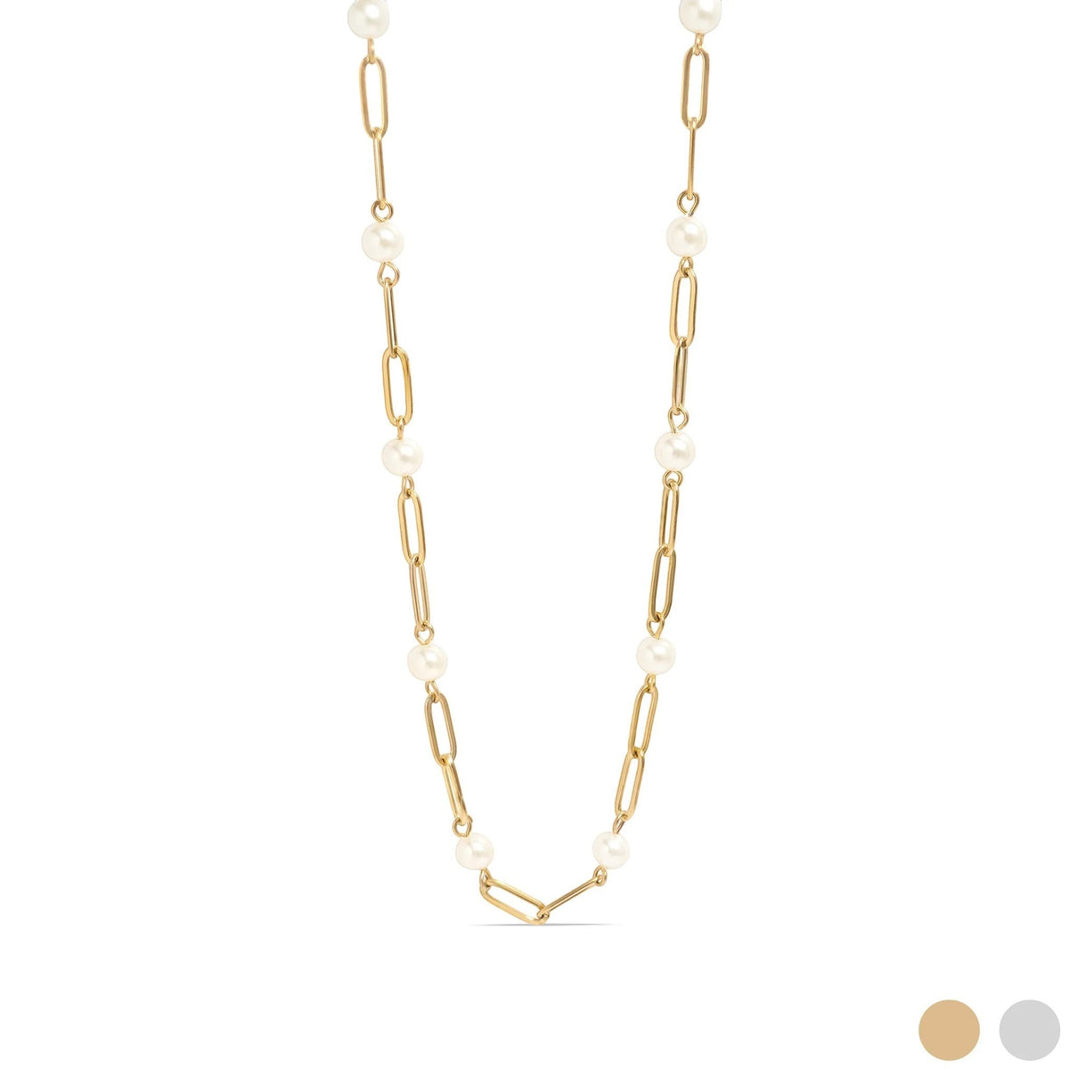 Ninky Designs Australia 18K gold plated stainless steel paperclip chain necklace with elegant pearl stations.