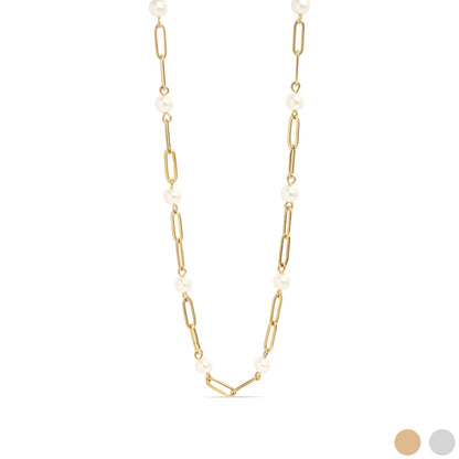 Ninky Designs Australia 18K gold plated stainless steel paperclip chain necklace with elegant pearl stations.