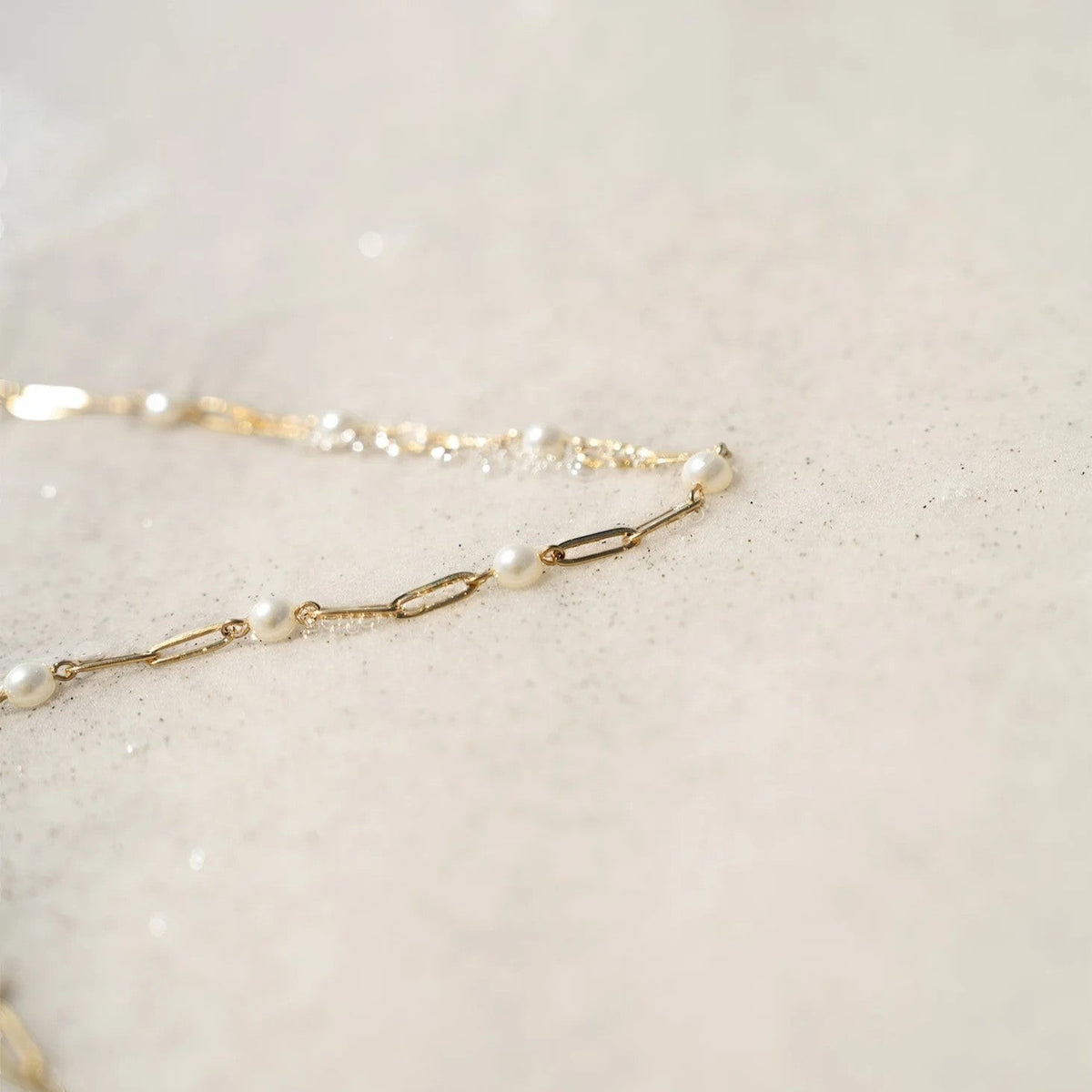 Ninky Designs Australia 18K gold plated stainless steel paperclip chain necklace with elegant pearl stations.