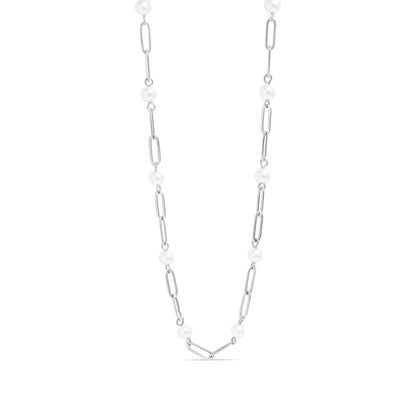 Ninky Designs Australia 18K gold plated stainless steel paperclip chain necklace with elegant pearl stations.