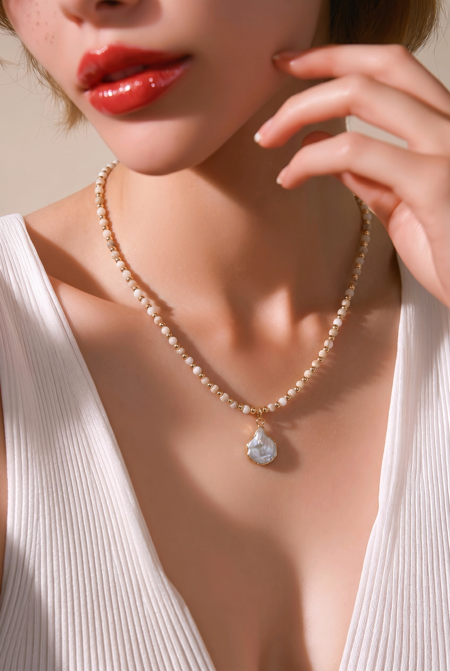 Natural Cultured Freshwater Pearl Beaded Necklace