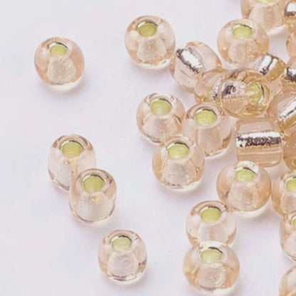 Light orange-brown Glass Seed Beads, Round, Silver Lined, 12/0 2mm, 1mm hole, 30gm approx 2000 beads