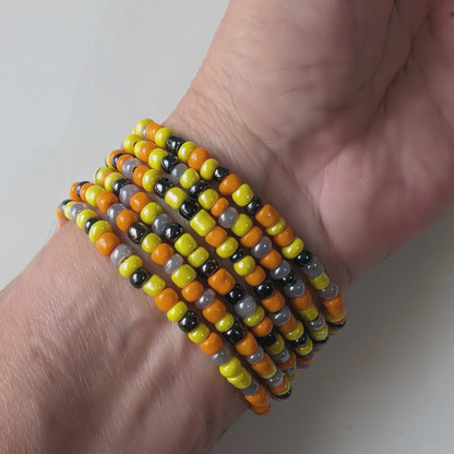 Orange & Yellow Seed Bead Bracelets, Stretch, Multi Pack of 5, glass beads, Ready to Wear Handmade Jewellery
