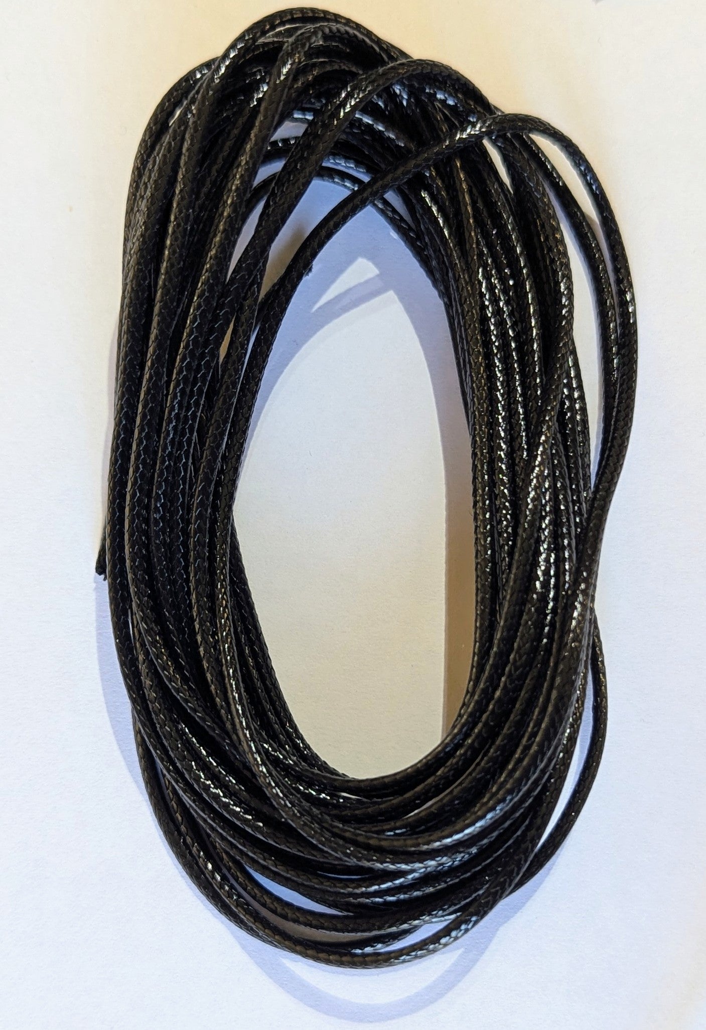 Waxed Cotton Jewellery Cord Black stringing cord 1.5mm thick, 5m length