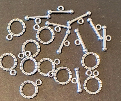 Toggle Clasps, Small Silver colour, Metal Bar size 17mm Ring size 12mm hole dia.2mm, 10x sets Jewellery Findings