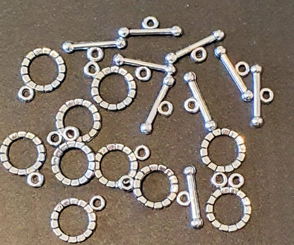 Toggle Clasps, Small Silver colour, Metal Bar size 17mm Ring size 12mm hole dia.2mm, 10x sets Jewellery Findings